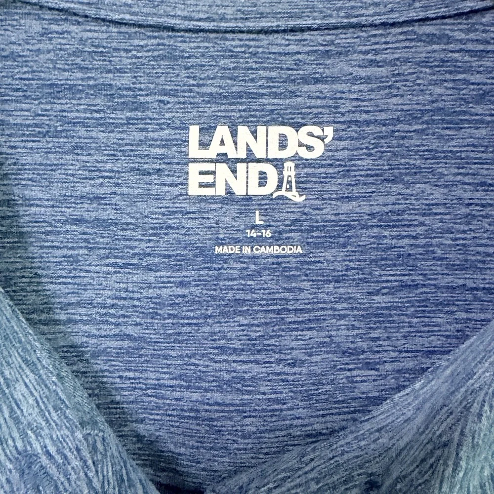 Lands End Womens Tunic L Heathered Long Roll Tab Sleeve Stretch Active Top Shirt